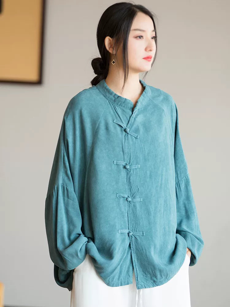 Relaxed Linen-Look Top with Knot Buttons