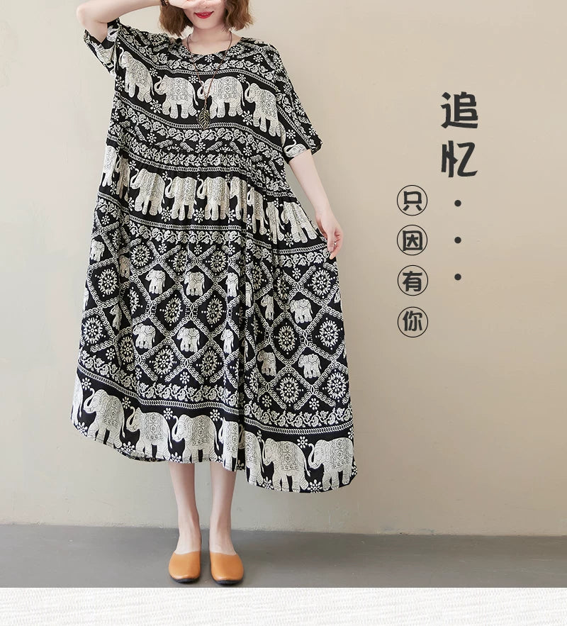 Floral Cotton Blend Midi Dress - Plus Size