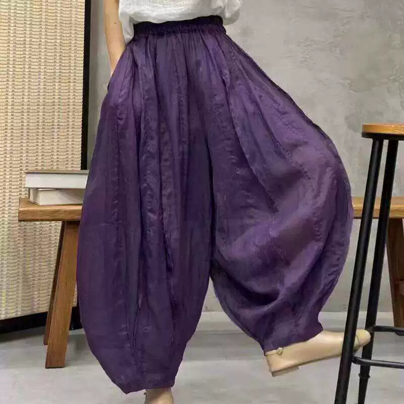 Balloon-Leg Pants in Linen-Look Textured Fabric