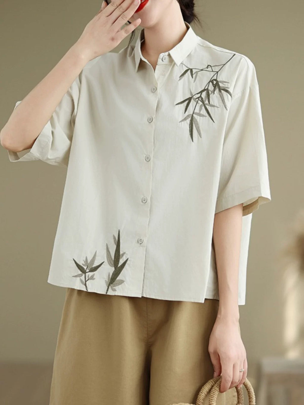 Embroidered Half Sleeve Shirt with Standard Collar