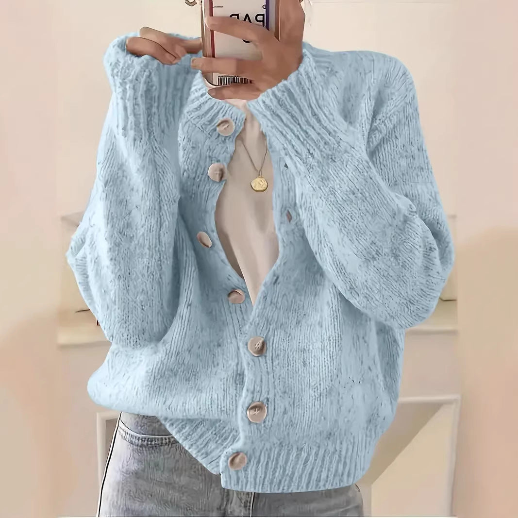 Speckled Yarn Cardigan with Front Buttons