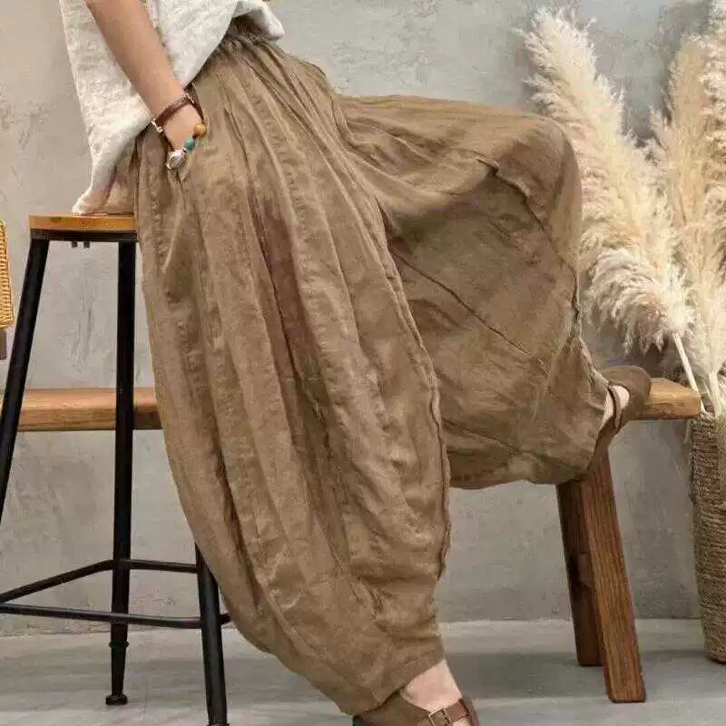Balloon-Leg Pants in Linen-Look Textured Fabric