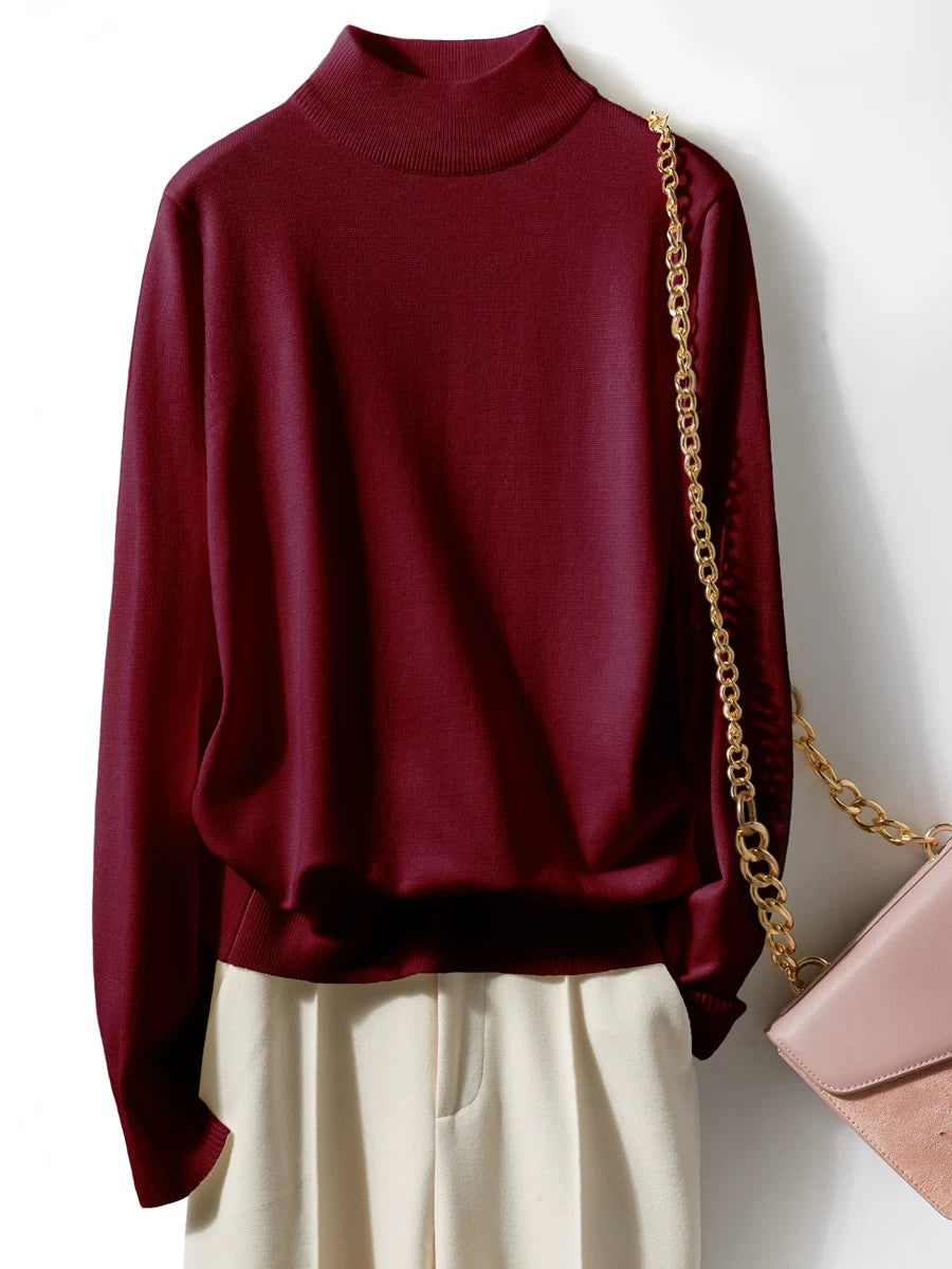 Relaxed Mock Neck Knit Top in Soft Viscose-Spandex
