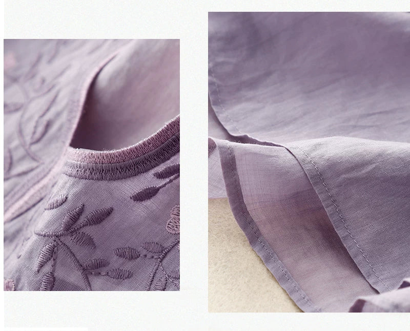 Embroidered Three Quarter Sleeve V-Neck Shirt
