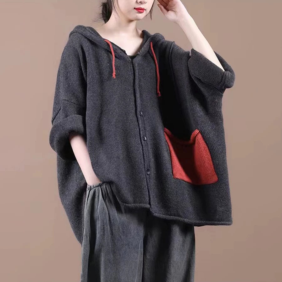 Relaxed Knit Cardigan with Color-Block Panels