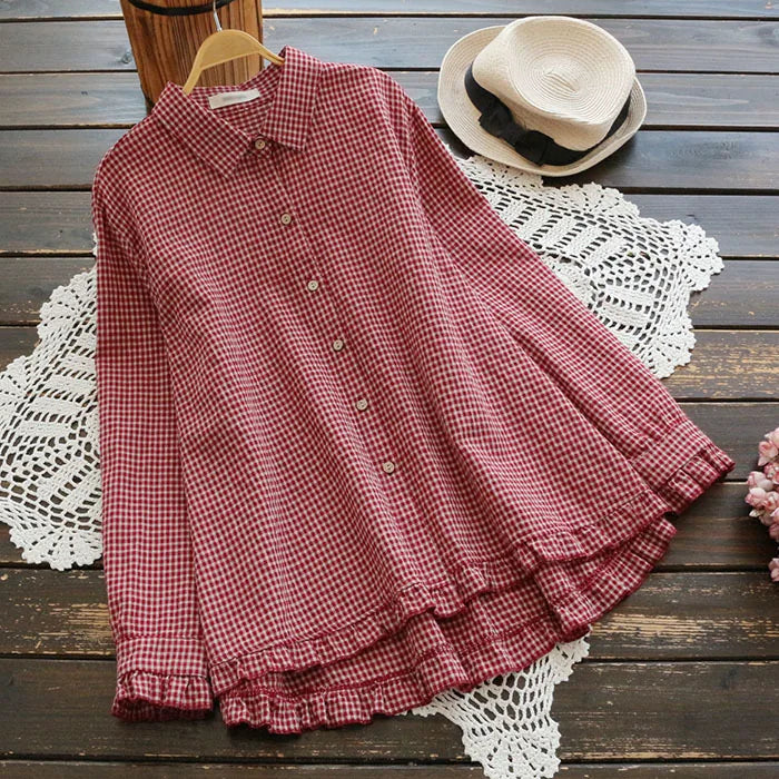 Plaid V-Neck Long Sleeve Shirt