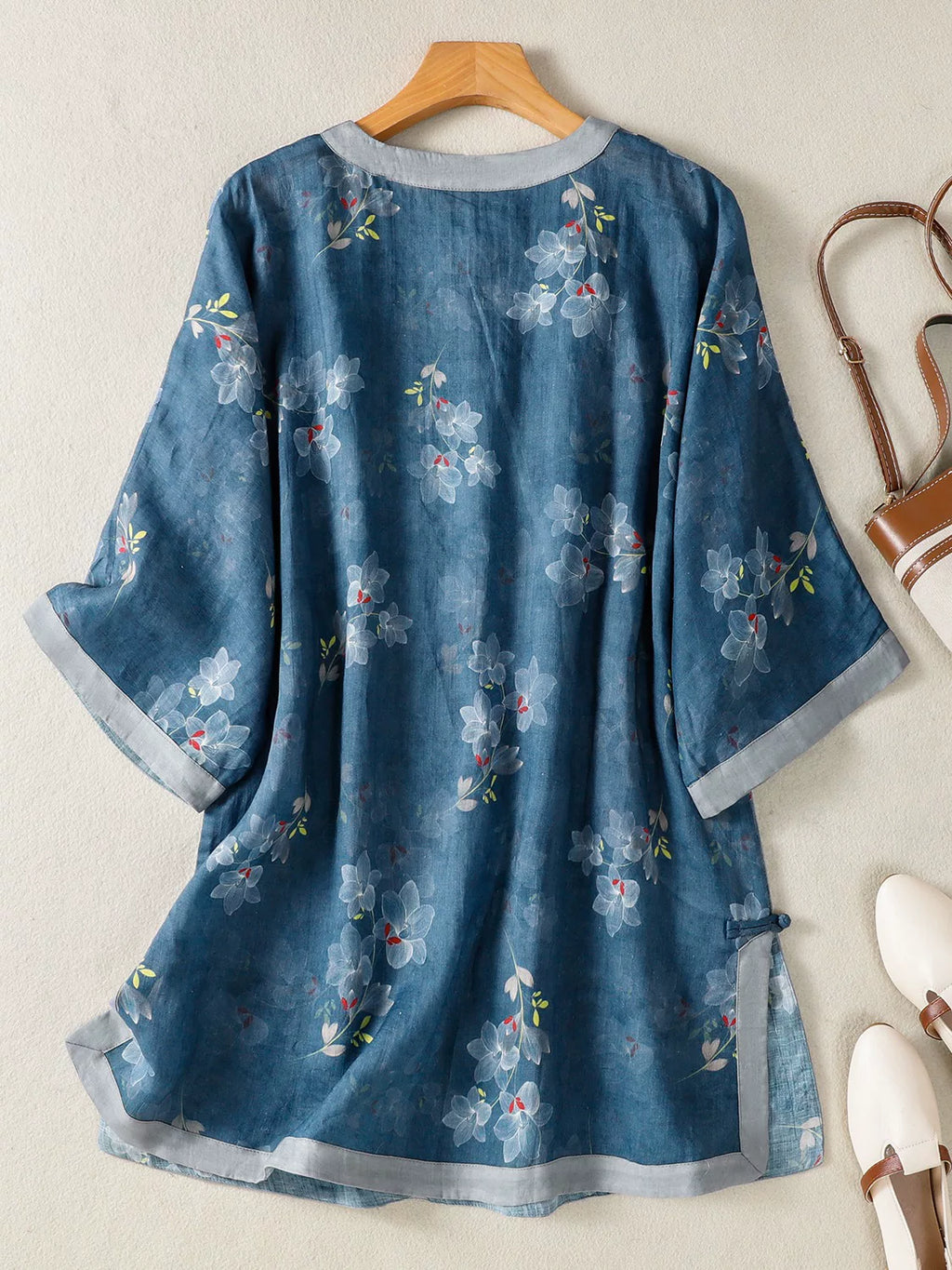 Cotton-Linen Tunic with Chinese-Style Stand Collar