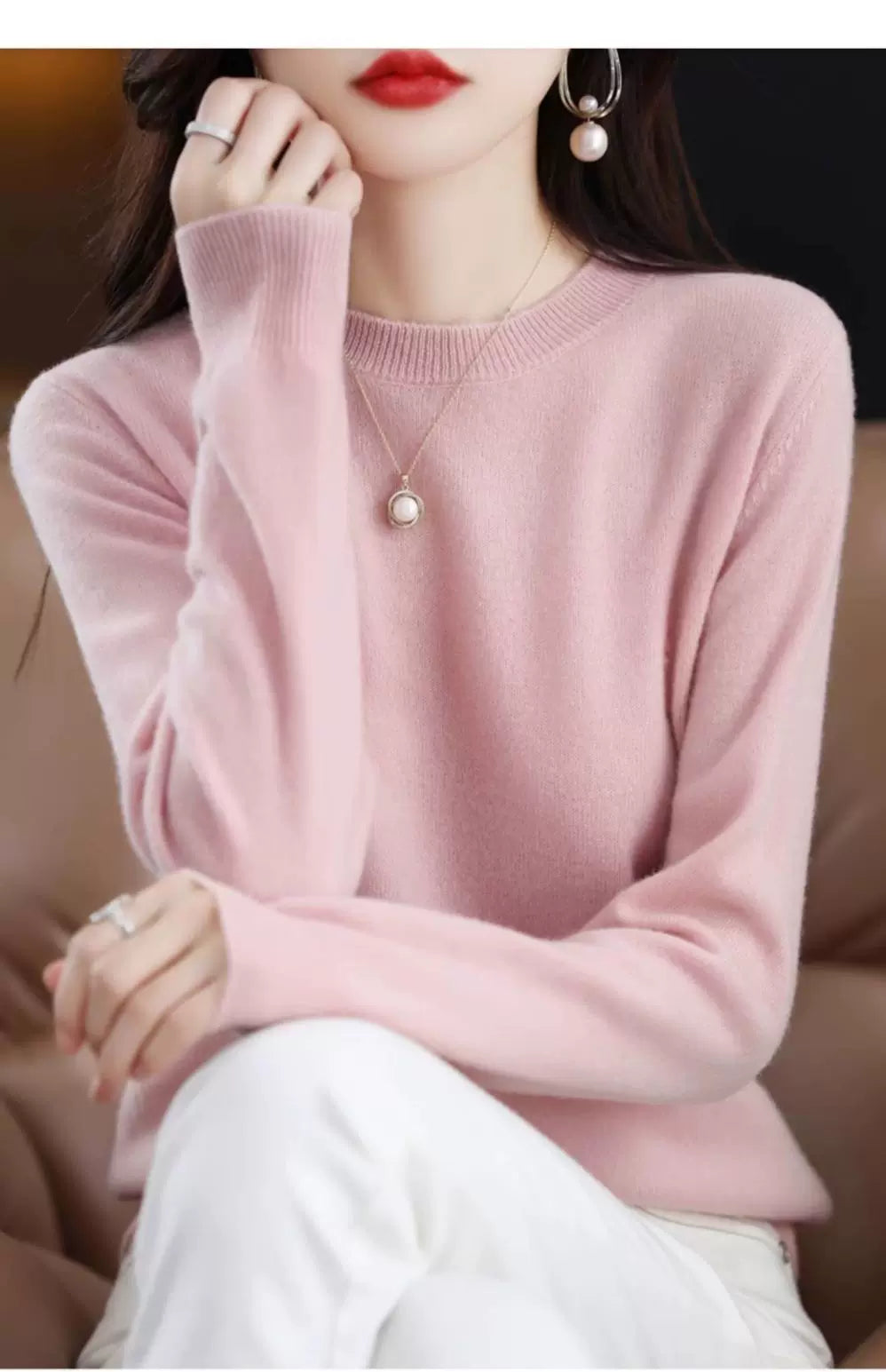 Solid Color Round Neck Simple Relaxed Soft Knit Top