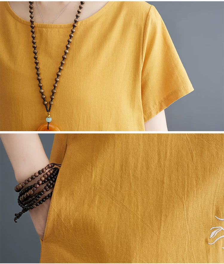 Embroidered Phoenix Short Sleeve Midi Dress