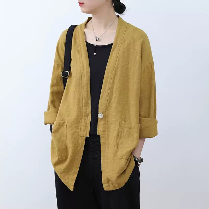 Linen-Look Textured Button Jacket, Relaxed Boxed Fit