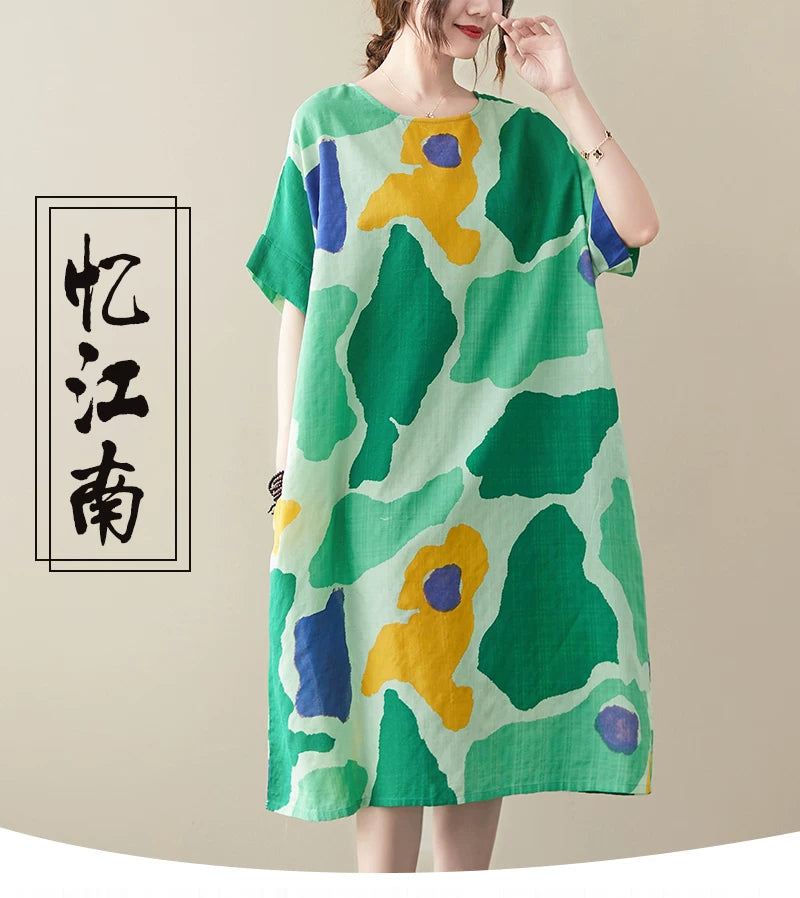 Relaxed Cotton-Linen Midi Dress for Summer