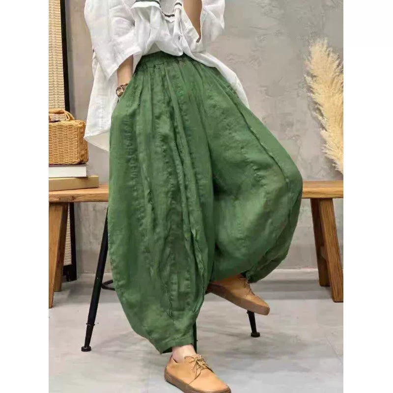 Balloon-Leg Pants in Linen-Look Textured Fabric