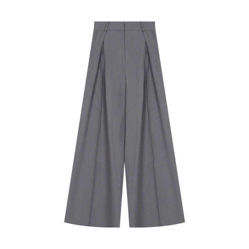 High-Waisted Wide-Leg Pants with Structured Pleats