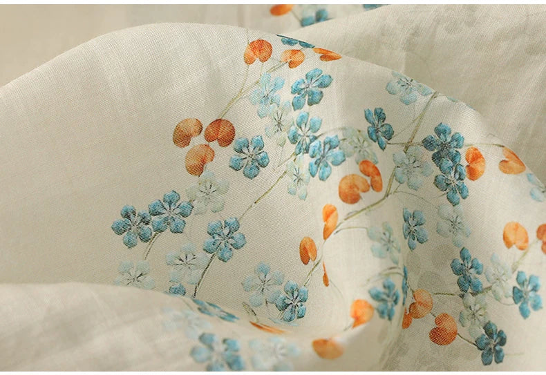 Floral Print Cotton Linen Three Quarter Sleeve Shirt