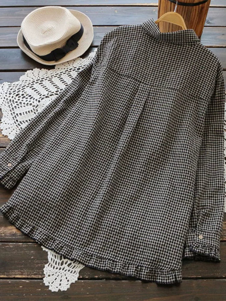 Plaid V-Neck Long Sleeve Shirt