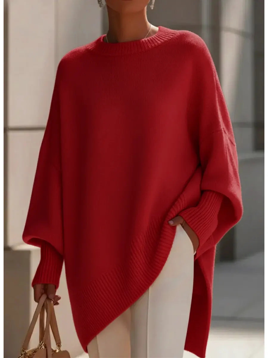 Oversized Knit Sweater with Asymmetrical Hem