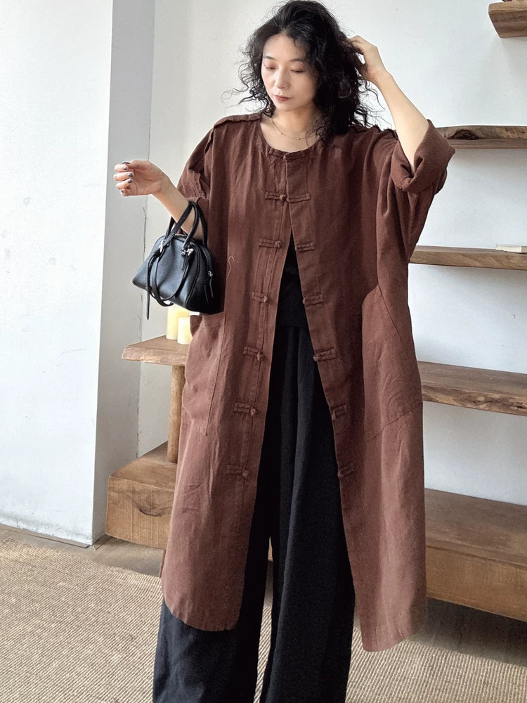 Relaxed Pure Linen Long Coat in Earth Tones