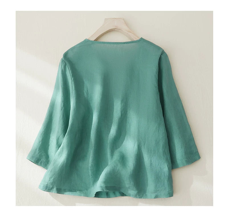 Embroidered V-Neck Top with Asymmetrical Tie Detail