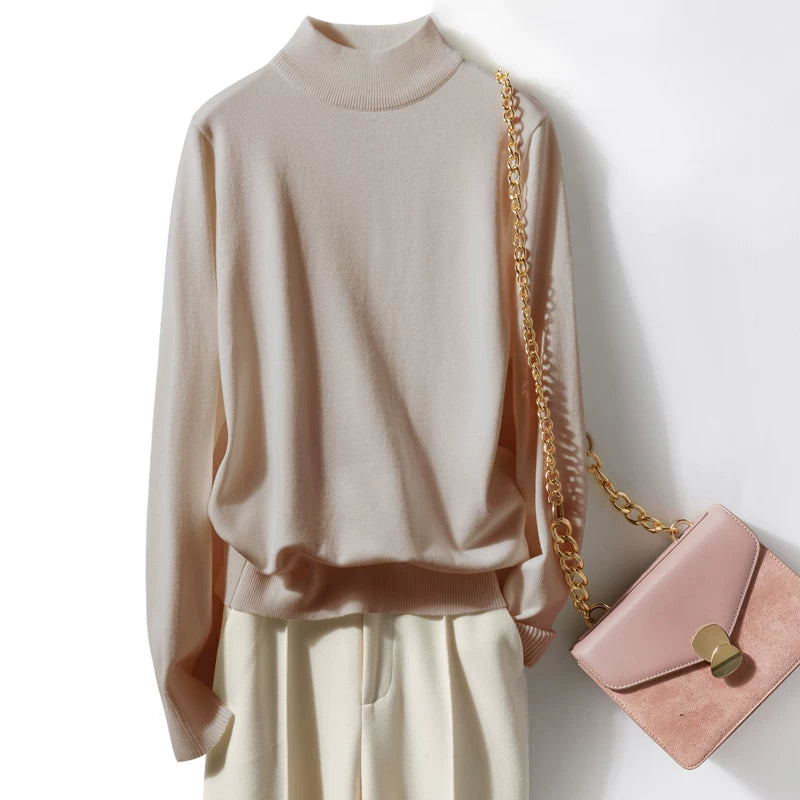 Relaxed Mock Neck Knit Top in Soft Viscose-Spandex