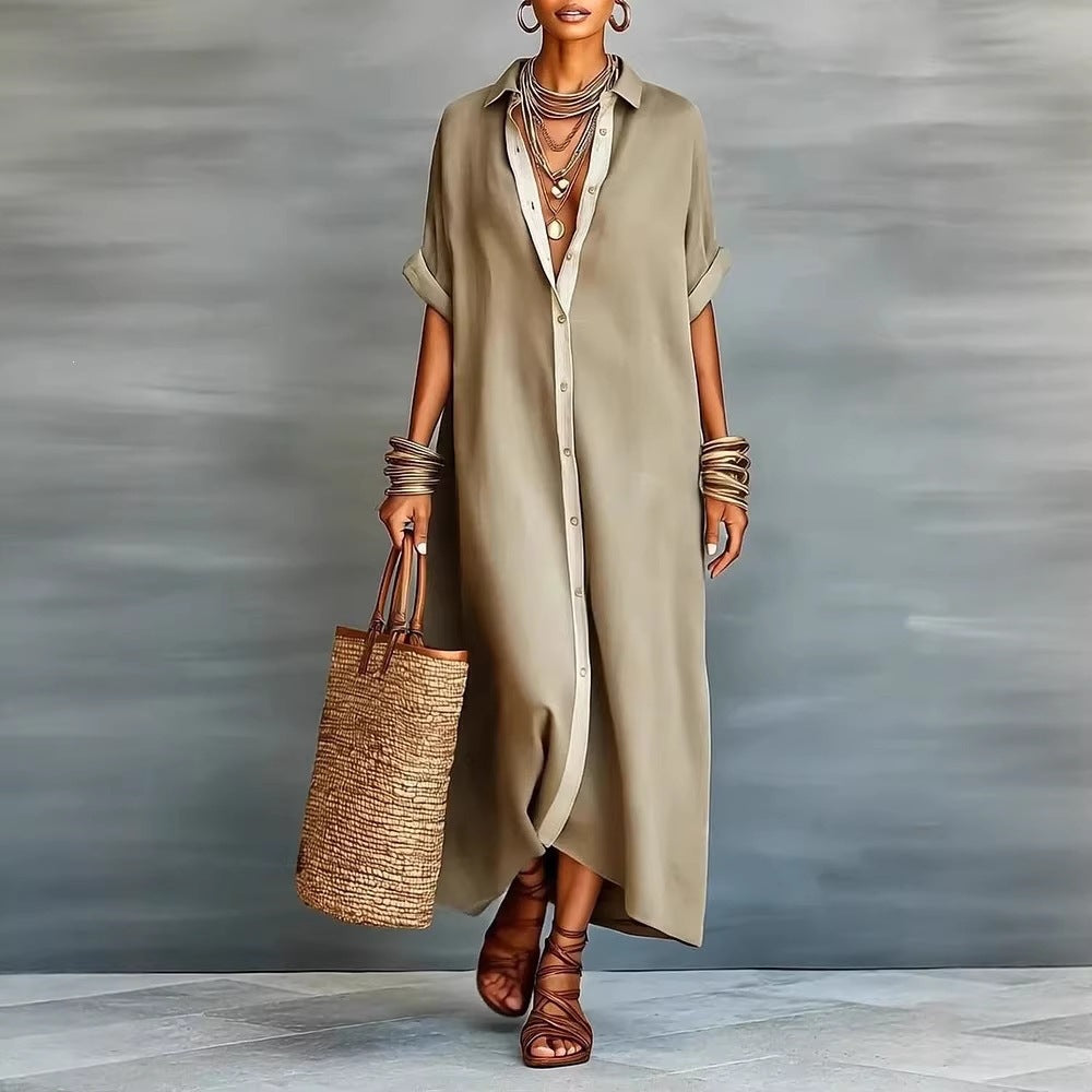Linen-Look Textured Tunic with Contrast Placket