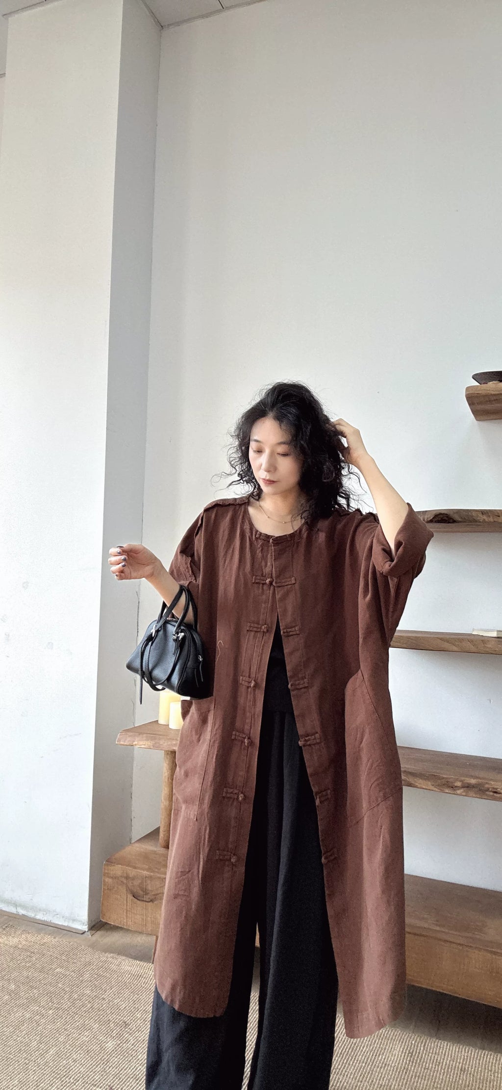 Relaxed Pure Linen Long Coat in Earth Tones