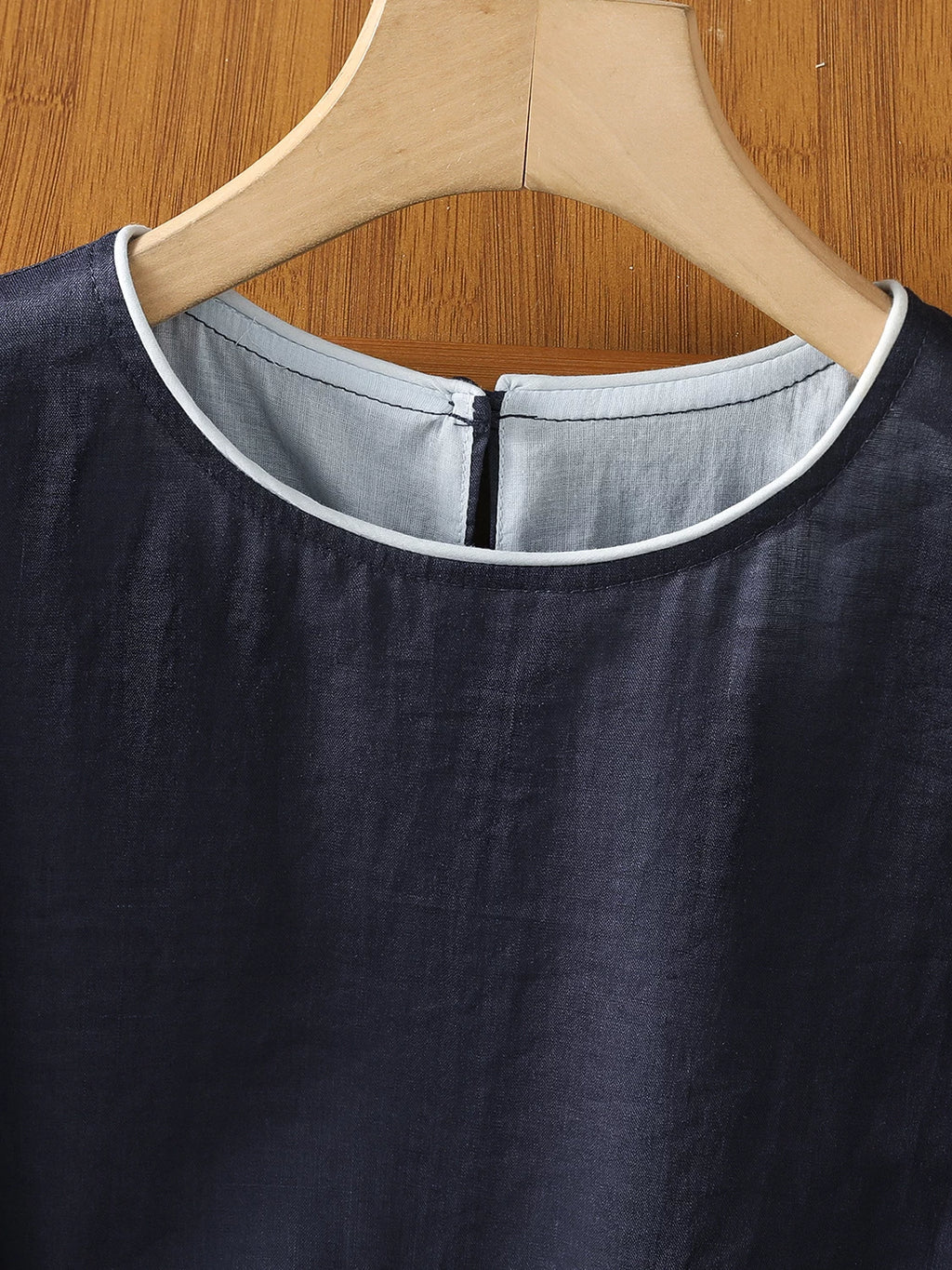 Cotton Linen Three Quarter Sleeve Shirt with Contrast Trim