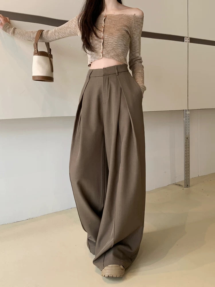 High-Waisted Wide-Leg Pants with Structured Pleats