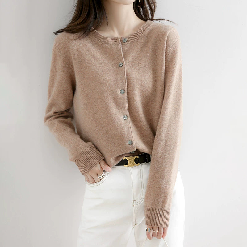 Soft Knit Cardigan with Front Buttons & Ribbed Trim