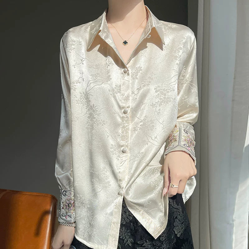 Acetate Woven Blouse with Frog Buttons