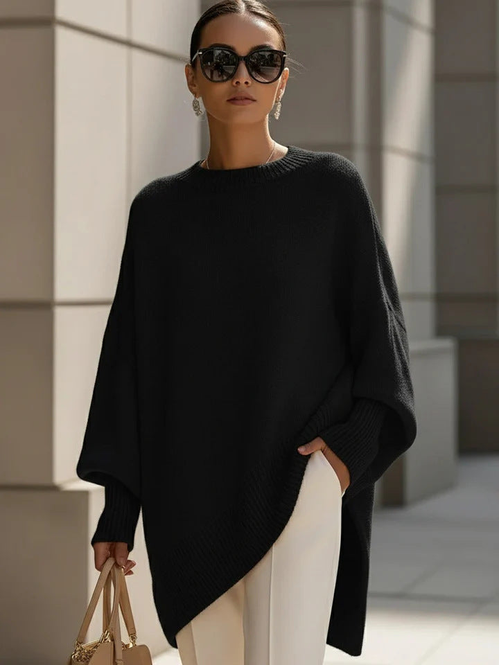Oversized Knit Sweater with Asymmetrical Hem