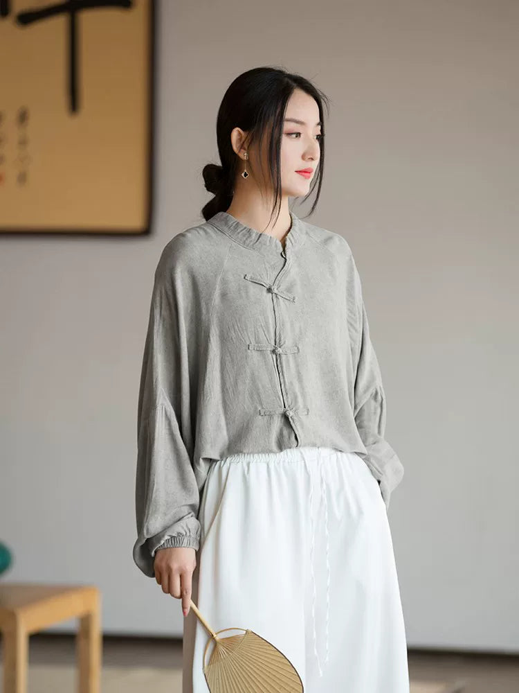 Relaxed Linen-Look Top with Knot Buttons