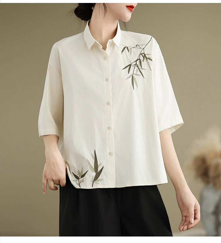 Embroidered Half Sleeve Shirt with Standard Collar
