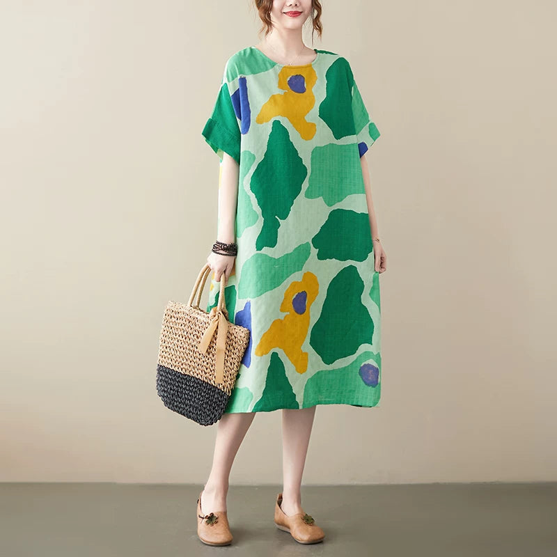 Relaxed Cotton-Linen Midi Dress for Summer
