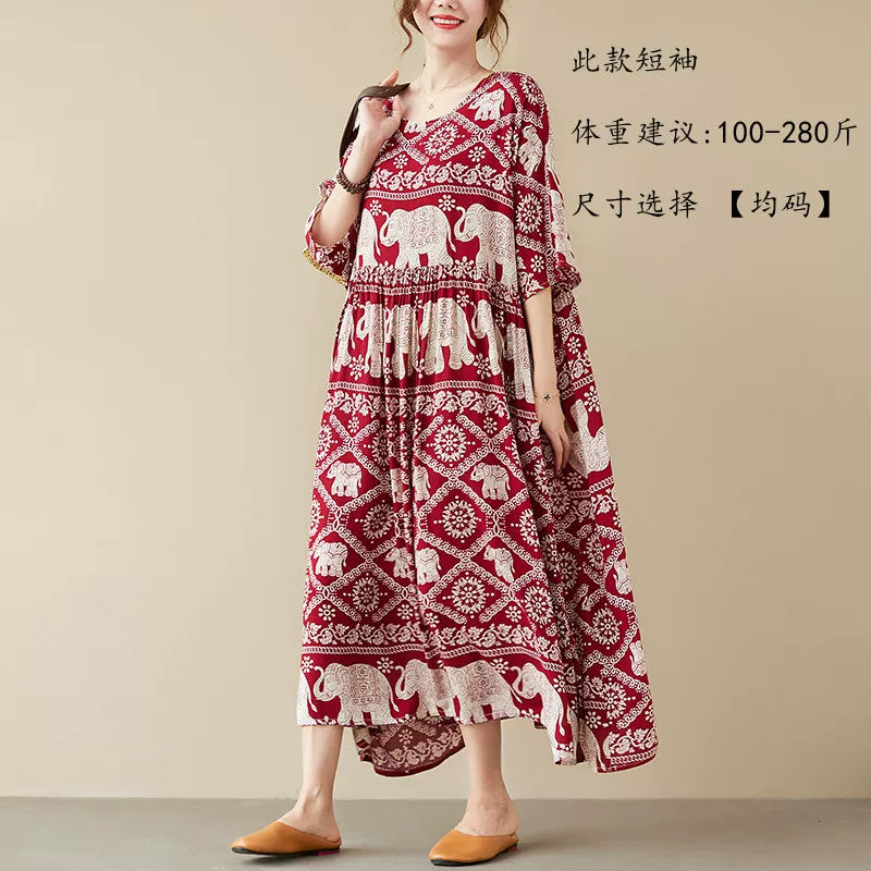 Floral Cotton Blend Midi Dress - Plus Size