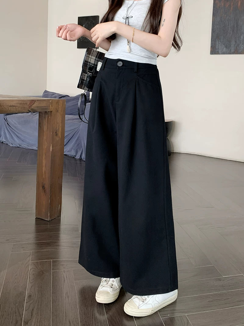 Wide-Leg Pleated Pants in Linen-Look Texture