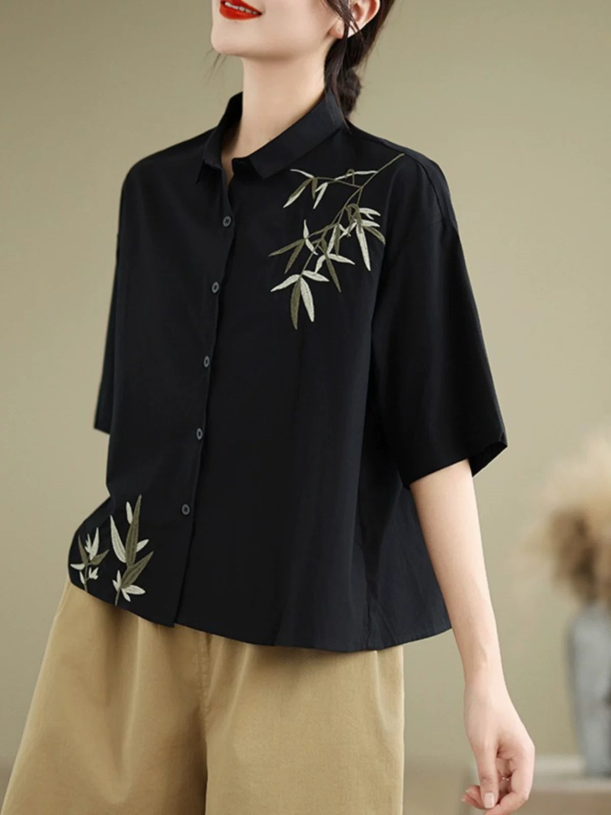 Embroidered Half Sleeve Shirt with Standard Collar