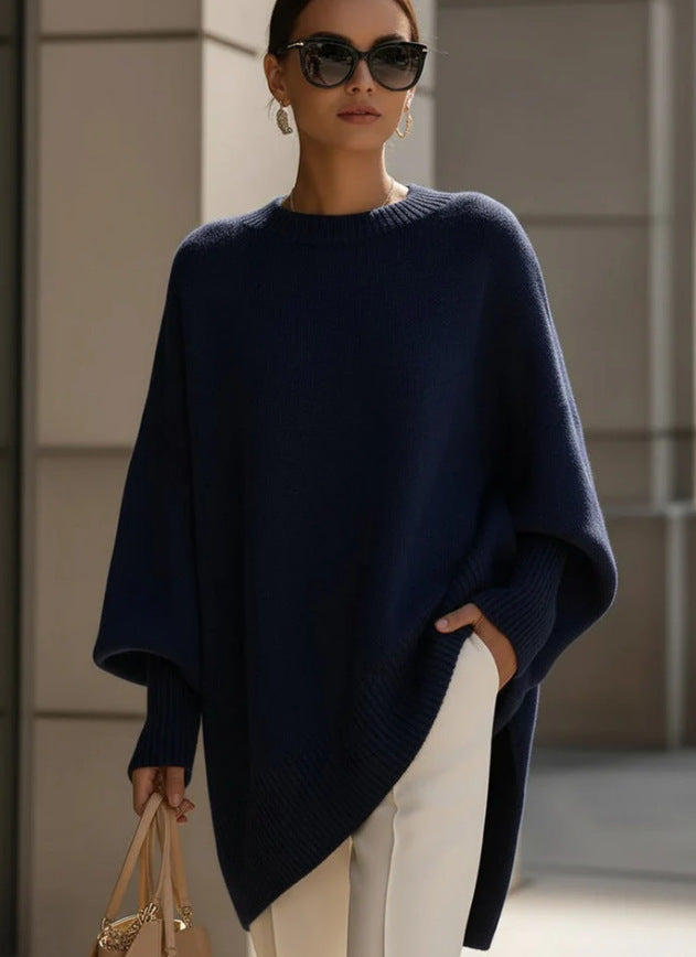 Oversized Knit Sweater with Asymmetrical Hem