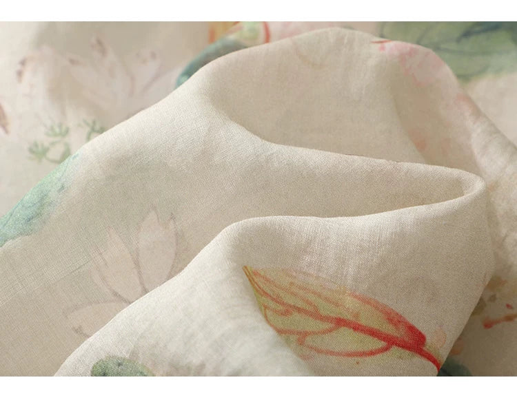 Floral Print Cotton Linen Three Quarter Sleeve Shirt