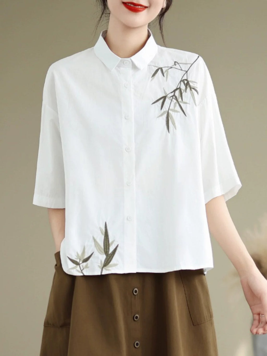 Embroidered Half Sleeve Shirt with Standard Collar