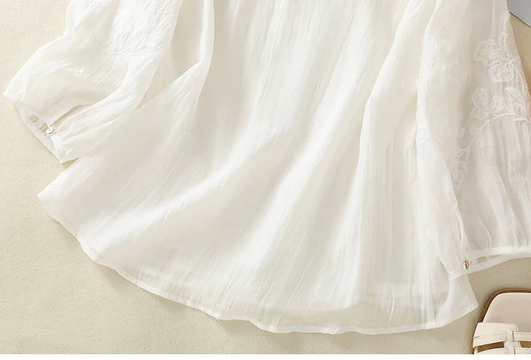 Embroidered Three Quarter Sleeve V-Neck Blouse