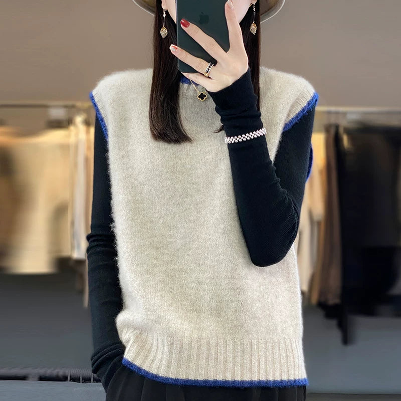 Relaxed Knit Vest with Contrast Trim