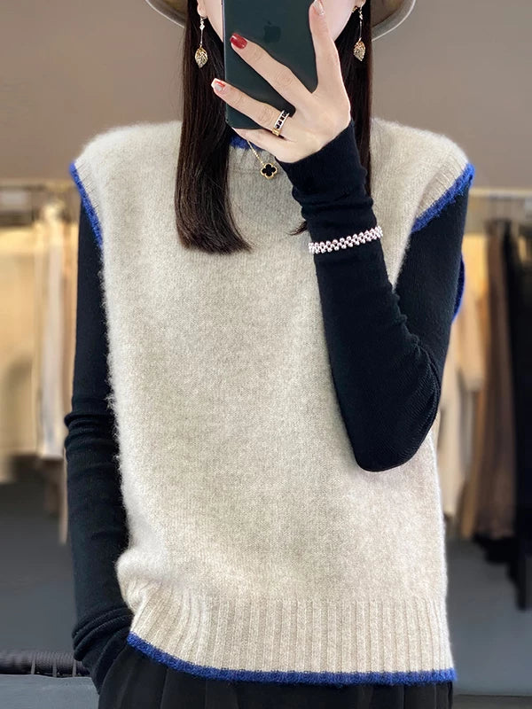 Relaxed Knit Vest with Contrast Trim