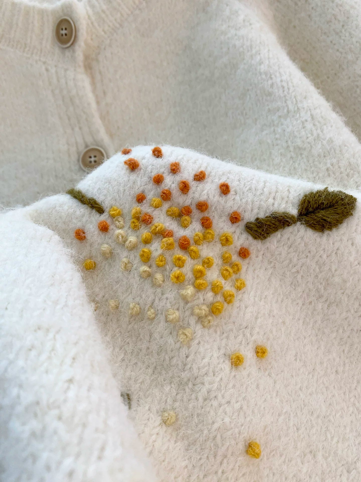Hand-Embroidered Floral Fuzzy Knit Cardigan