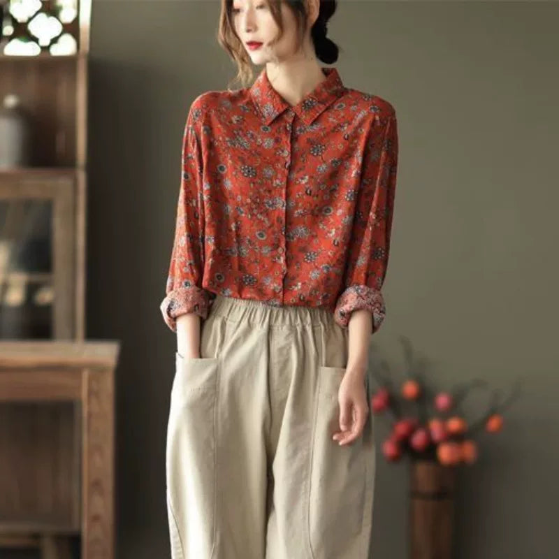 Relaxed Linen-Look Shirt with Standard Collar