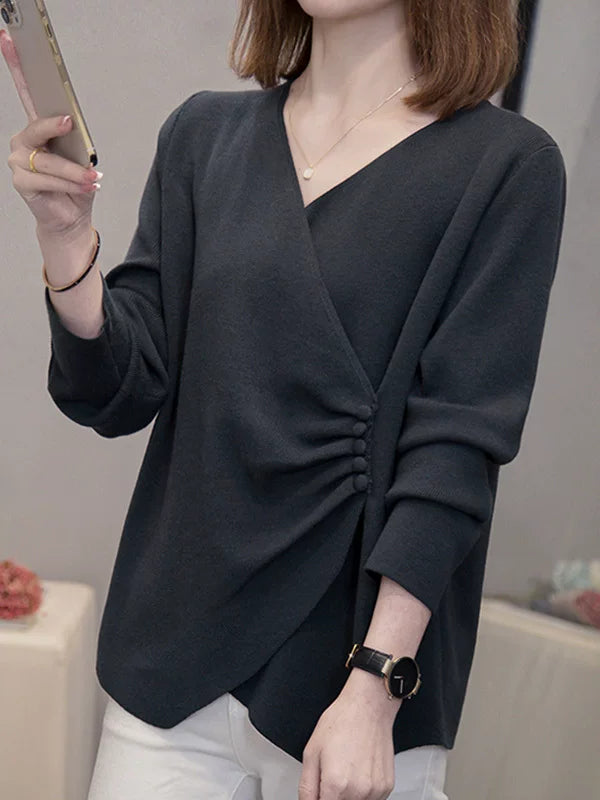 V-Neck Knit Top with Twisted Knot Detail