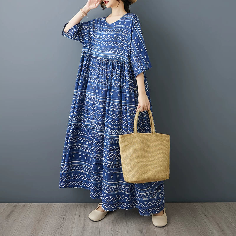 Blue Stripe Relaxed Fit Summer Dress