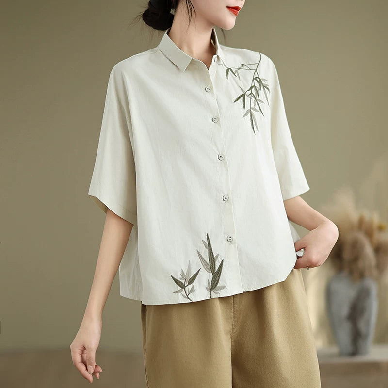 Embroidered Half Sleeve Shirt with Standard Collar