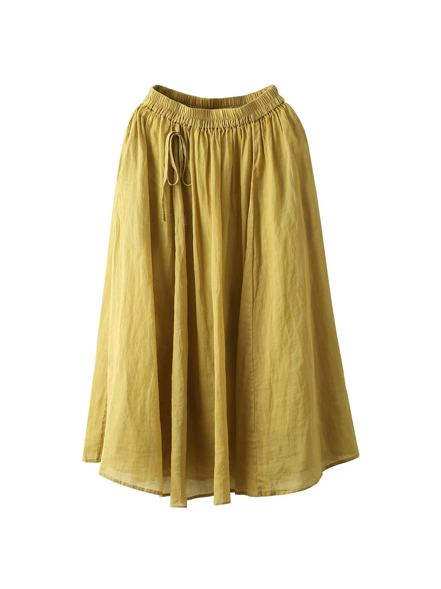 100% Ramie Double-Layer Maxi Skirt with Drawstring Waist