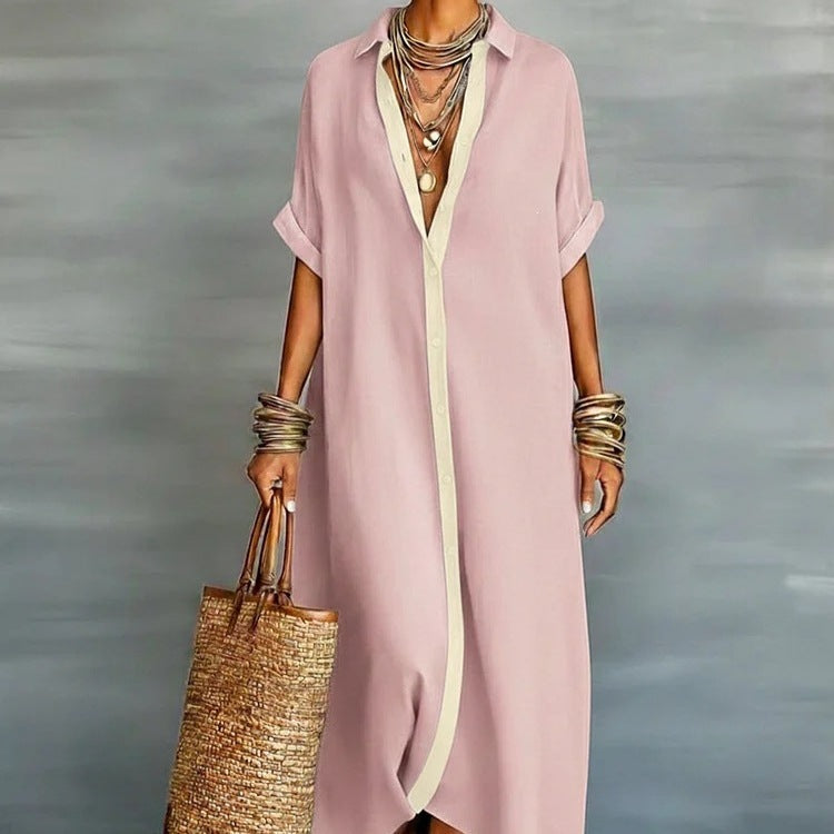 Linen-Look Textured Tunic with Contrast Placket