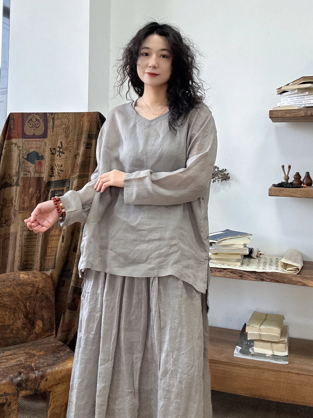 Ramie Relaxed Long-Sleeve Top in Soft Hues